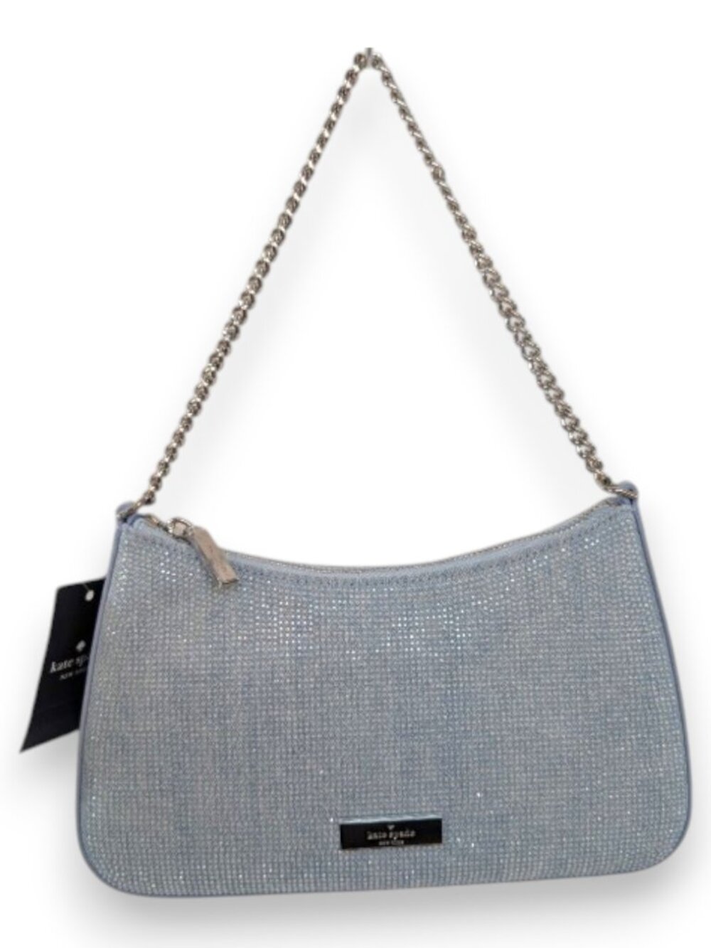 Kate Spade Madison Denim Rhinestone Studded Convertible Crossbody Light Blue - Picture 3 of 13